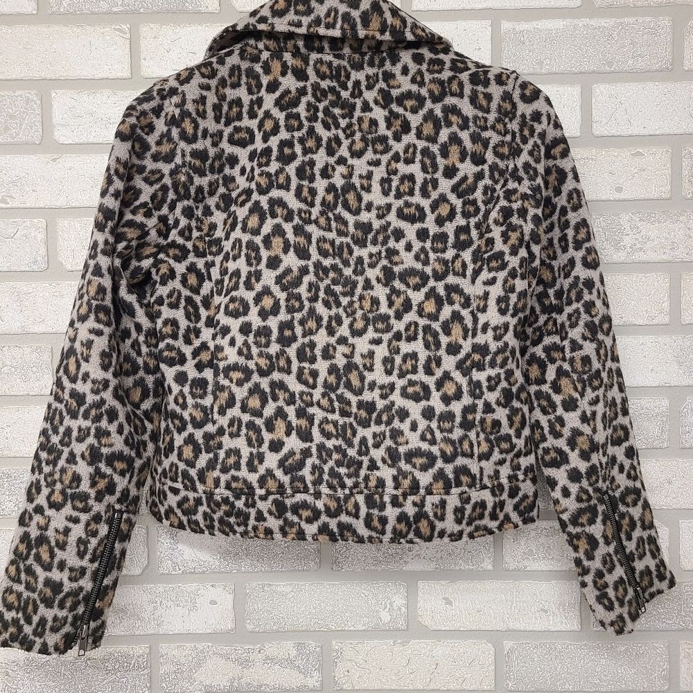 Cupcakes and Cashmere Leopard Print Moto Jacket Size Small Gray Brown Black - Picture 5 of 9
